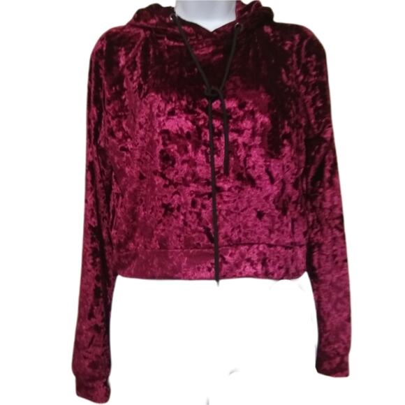 Emma and Sam Hoodie Womens Medium Burgundy Cropped Velour - Picture 1 of 12